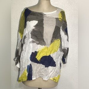 Ornella Paris Abstract Print linen Women's blouse size large